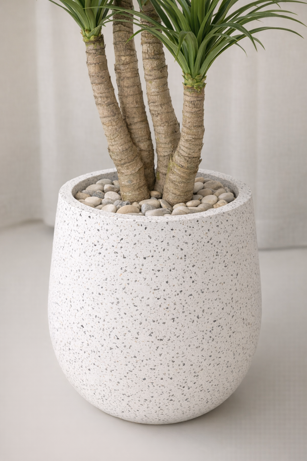 Artificial Multi-Head Dracaena in Speckled Fiberglass Pot – 175 cm — trunk and original planter close-up
