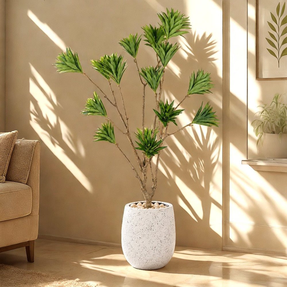 Artificial Green Foliage Tree in White Fiberglass Pot – 180 cm — alternative view with original planter preserved