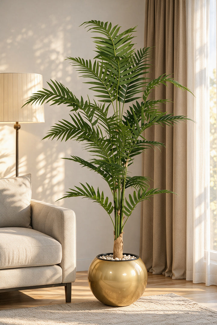 Artificial Palm in Gold Fiberglass Pot – 170 cm — full interior view