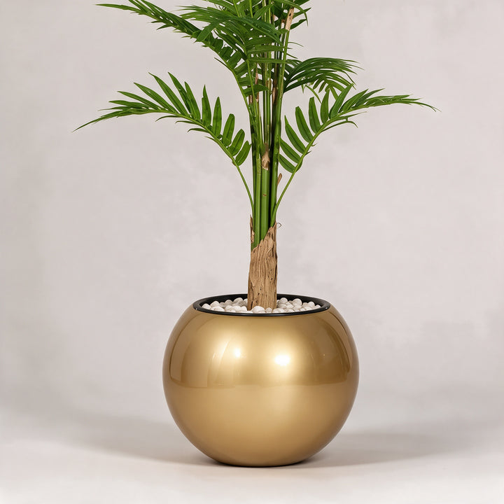 Artificial Palm in Gold Fiberglass Pot – 170 cm — original trunk and planter close-up