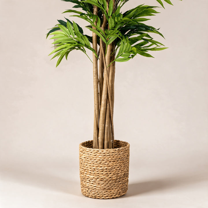 Artificial Green Foliage Tree in Woven Basket – 180 cm — original trunk and planter close-up