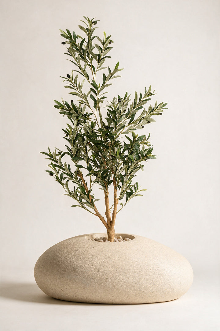 Artificial Olive Tree in Wide Pebble Fiberglass Pot – 150 cm — full studio view