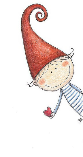 Whimsical gnome canvas art with red hat holding heart in cozy kids room decor