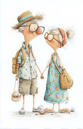 Elderly couple holding hands canvas art with soft colors and warm, nostalgic details