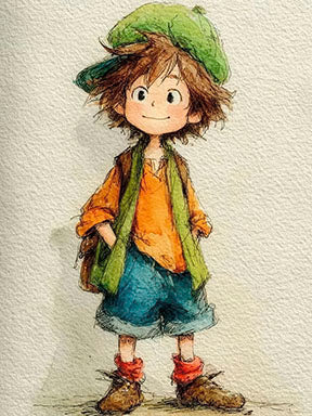 Cute little explorer boy watercolor canvas art for kids room decor