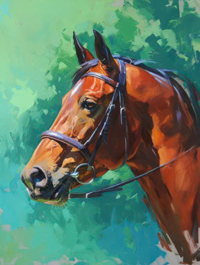 Expressive horse portrait on vibrant canvas with MDF frame and glass front panel