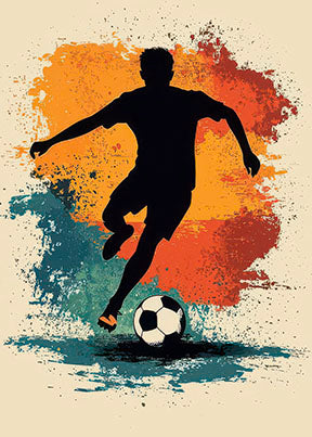 Abstract football player canvas art with vibrant orange and teal tones in MDF frame