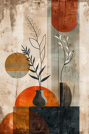 Abstract botanical vases wall art with minimalist design on premium canvas