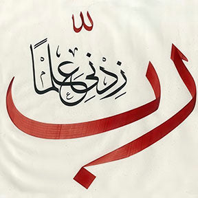 Elegant Allah & Rahma Arabic calligraphy on premium canvas with red flowing strokes, MDF frame, and glass front.