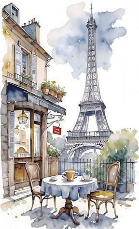 Watercolor canvas art of Paris Eiffel Tower with Paris cafÃƒÆ’Ã†â€™Ãƒâ€šÃ‚Â© scene and MDF frame
