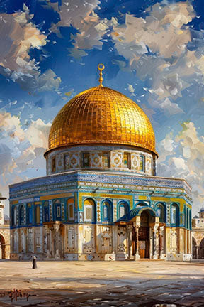 Dome of the Rock canvas art with golden dome and intricate architecture on premium framed canvas