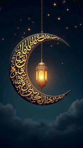 Ramadan Crescent Light Canvas with crescent moon, Arabic calligraphy, and glowing lantern on premium canvas in MDF frame
