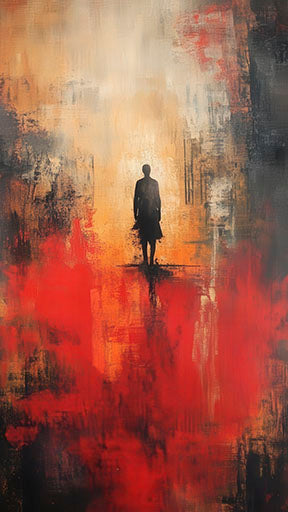 Solitary Path Abstract Canvas with lone figure walking through red and amber textures on premium canvas
