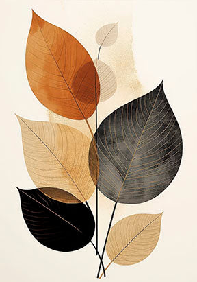 Minimal botanical leaves canvas artwork with warm neutral tones and clean lines in MDF frame