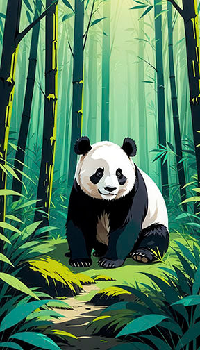 Panda Bamboo Forest canvas artwork with lush greenery and soft lighting in MDF frame