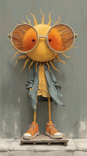 Sunny Character Canvas featuring playful sun character with oversized glasses on premium canvas in MDF frame