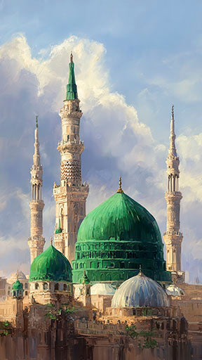 Green Dome Mosque canvas art with mosque minarets and serene sky on premium material