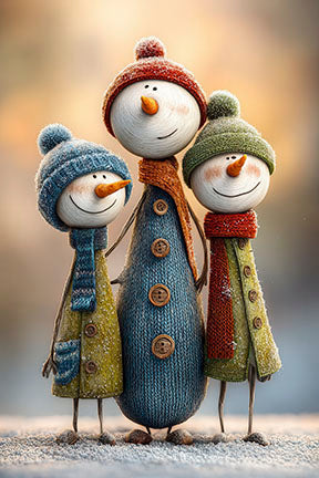 Snowman family canvas with MDF frame and glass front panel, water and dust resistant premium material