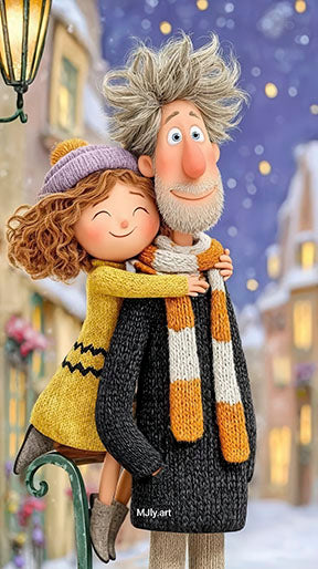 Heartwarming couple illustration canvas with MDF frame and glass front, premium water and dust resistant canvas