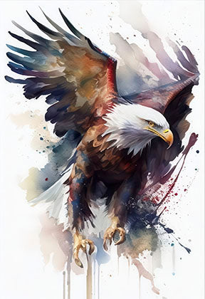 Powerful flying eagle watercolor on premium canvas with MDF frame and glass front panel eagle art canvas