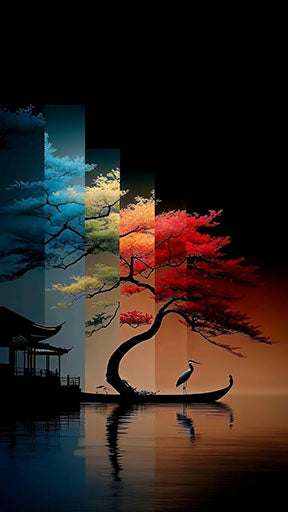 Four Seasons Tree premium canvas art with MDF frame and glass front, water and dust resistant