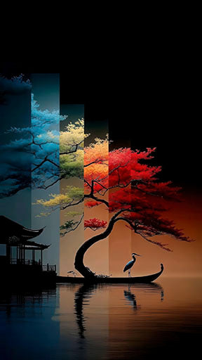 Four Seasons Tree premium wall canvas with MDF frame and glass front panel