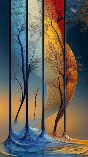 Four Seasons Tree premium canvas wall art with MDF frame and glass front panel