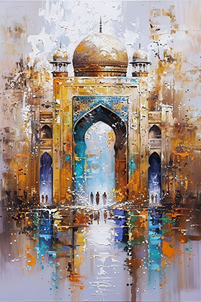 Golden Mosque Canvas premium wall art with MDF frame and glass front panel