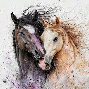 Watercolor Horses Canvas premium wall art with MDF frame and glass front panel