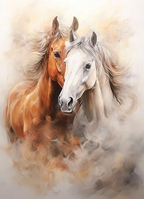 Dual Horses Canvas premium wall art with MDF frame and glass front panel