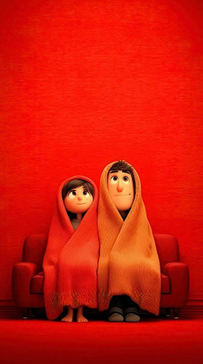 Cozy Couple Red premium wall canvas with MDF frame and glass front panel