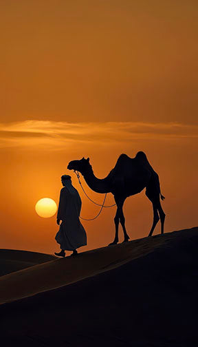 Desert Camel Canvas wall art with MDF frame and glass front panel