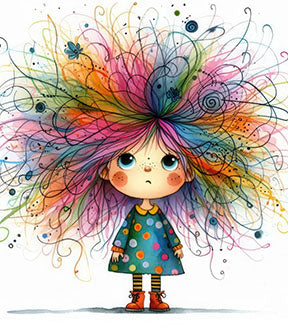 Whimsical rainbow hair girl canvas wall art with vibrant colors and expressive eyes for kids rooms