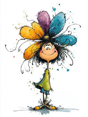 Whimsical flower girl canvas wall art with vibrant petals and joyful expression for kids' rooms
