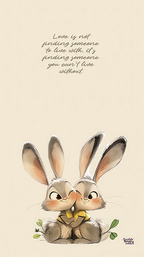 Whimsical Bunny Love Quote canvas wall art with two cuddling bunnies in soft neutral tones