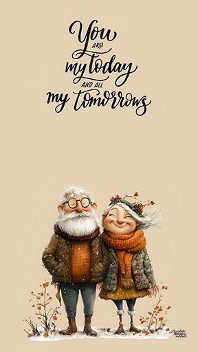 Forever Love Elderly Couple canvas wall art featuring joyful elderly couple with romantic quote, warm tones, MDF frame, water-resistant premium canvas