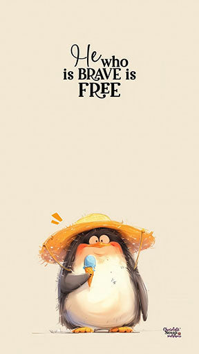 He Who Is Brave Is Free whimsical penguin canvas art for kids room decor