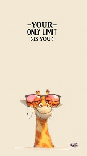 Stylish giraffe in sunglasses on "Your Only Limit Is You" motivational canvas with MDF frame and glass front