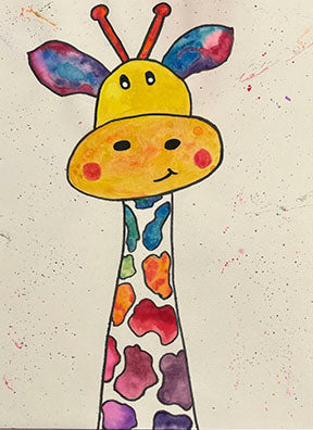Colorful giraffe kids canvas hand-painted vibrant nursery wall art