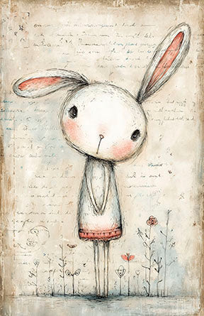 Whimsical Bunny Canvas Art featuring a gentle bunny illustration in soft, warm neutral tones on premium canvas with MDF frame and glass front.