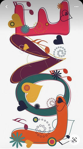 Abstract LOVE typography canvas art with vibrant colors and playful curves