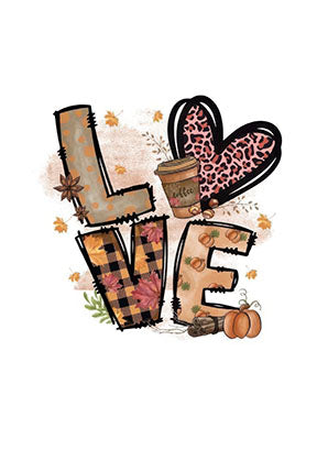 Autumn LOVE canvas wall art with warm fall colors and coffee cup design