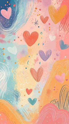 Pastel Hearts Abstract Canvas with hand-drawn hearts and soft flowing textures in warm pastel tones