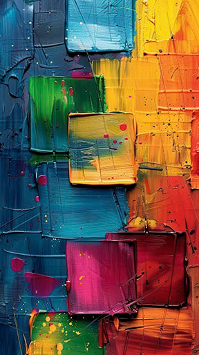 Bold color block abstract canvas with vibrant geometric shapes and textured surface in MDF frame