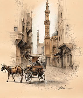 Elegant Historic Cairo Street Canvas art with traditional architecture and MDF frame