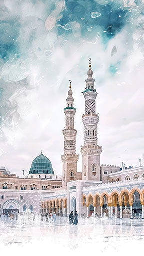 Masjid Al-Haram canvas artwork with peaceful soft skies and elegant architecture in MDF frame