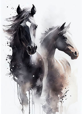 Running horses watercolor painting on premium canvas with MDF frame and glass front