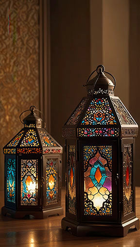 Moroccan Lantern Glow Canvas featuring colorful stained glass light on premium canvas with MDF frame