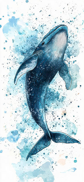 Watercolor whale canvas art on premium canvas with MDF frame and glass front panel, perfect for coastal interiors