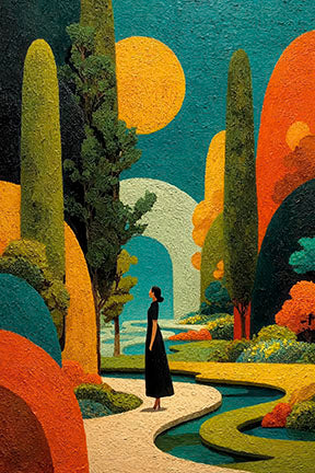Colorful Dream Garden surreal colorful landscape artwork on premium canvas with MDF frame and glass front